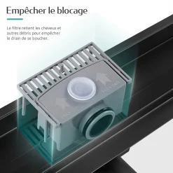 EMKE Caniveau de Douche 50 cm, Acier Inox, Siphon de Sol 2 en 1 avec Filtre à Cheveux, Finition Noire Élégante