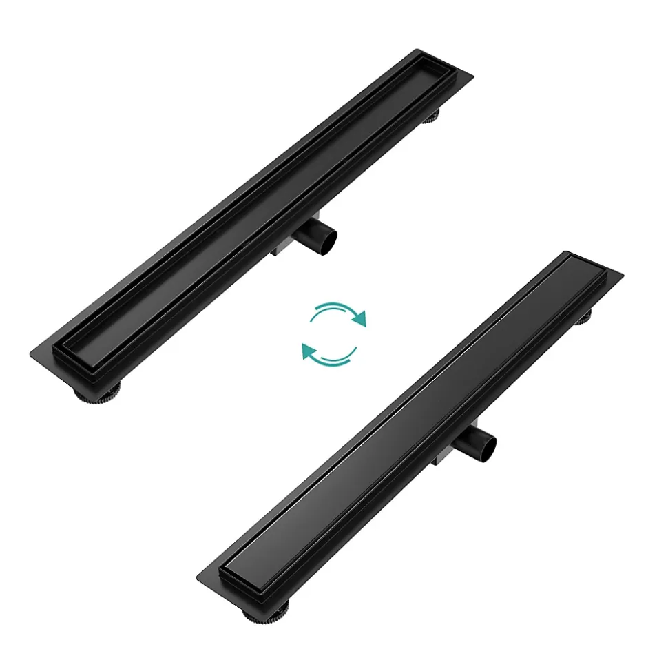 EMKE Caniveau de Douche 50 cm, Acier Inox, Siphon de Sol 2 en 1 avec Filtre à Cheveux, Finition Noire Élégante