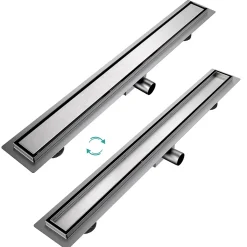 EMKE Siphon de douche linéaire, 80x7 cm, inox brossé SUS304, double installation