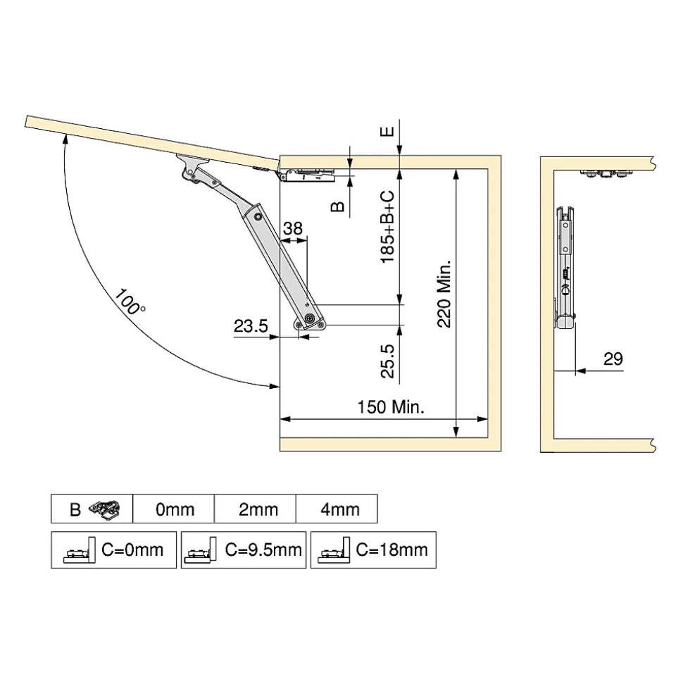 Emuca Compas pour portes levantes Altius One, Gamme de force 1440-2200, Acier, Nickelé