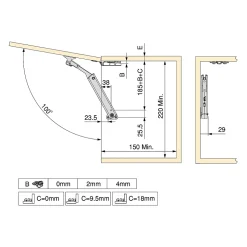 Emuca Compas pour portes levantes Altius One, Gamme de force 940-1710, Acier, Nickelé