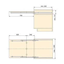 Emuca Coulisses pour table à rallonge Coktail Reverse H35, Aluminium, Inox anodisé