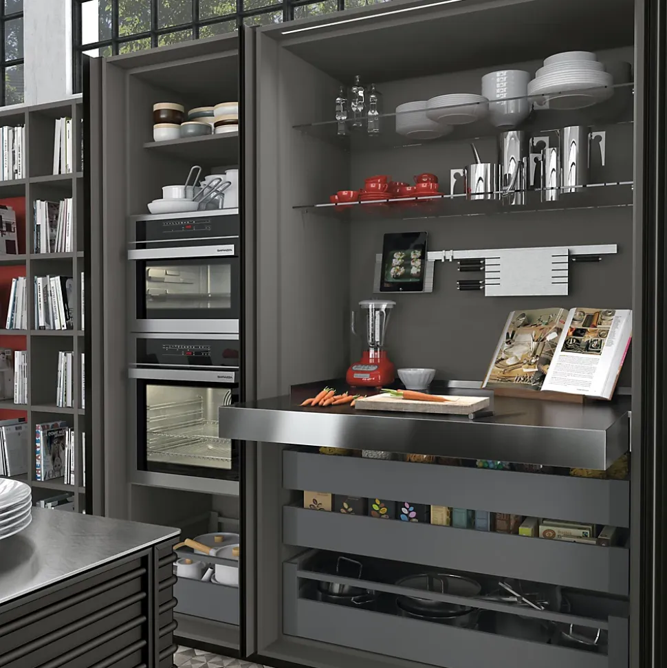 Emuca Coulisses pour table extensible et relevable Oplà Folding+39 M120, Aluminium, Inox anodisé