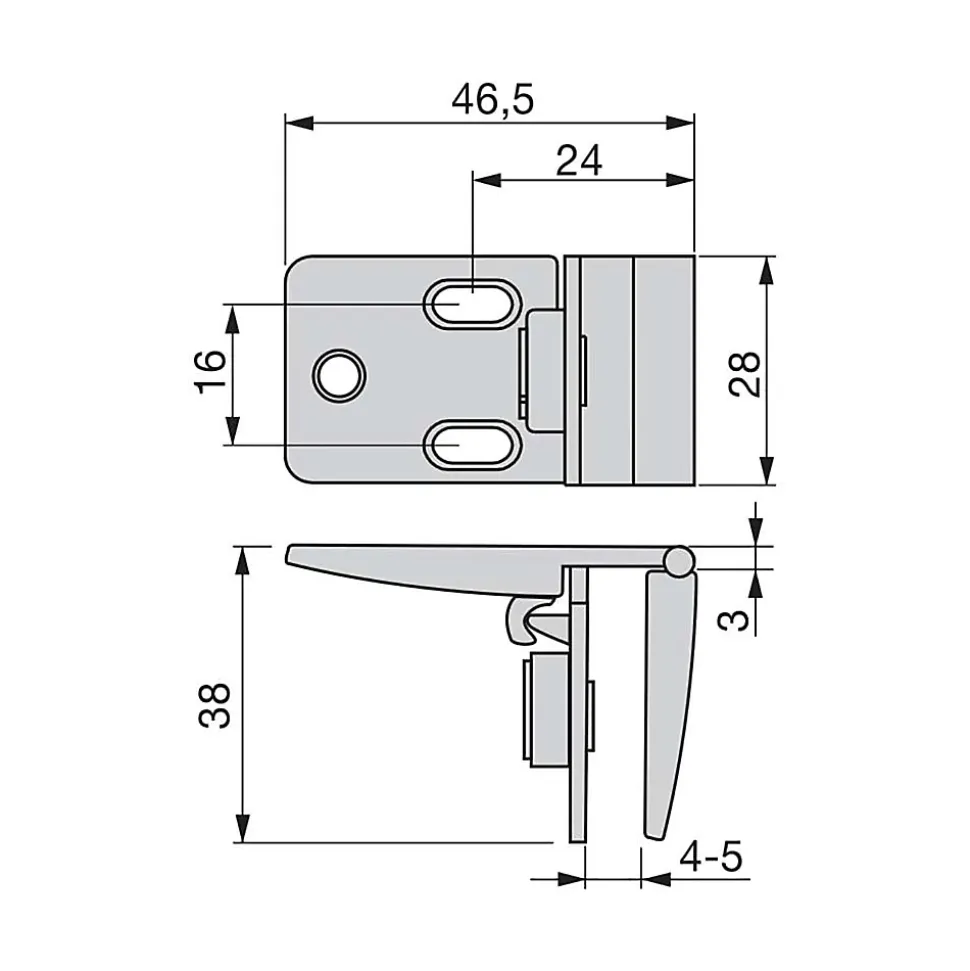 Emuca Jeu de charnières pour portes en verre, centrales, épaisseur 4-5mm, Zamak, Chromé brillant