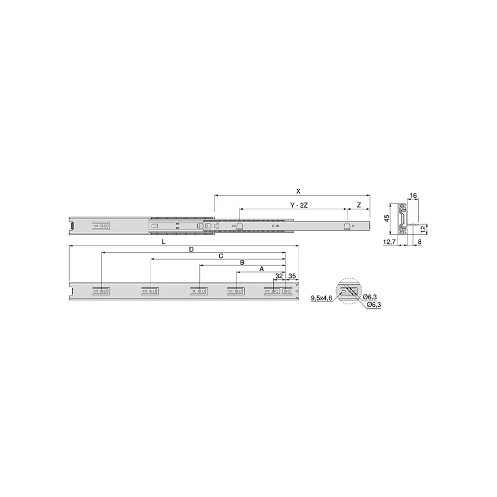 Emuca Jeu de coulisses à billes à sorties totale avec supports, hauteur 45mm, longueur 500mm, Acier, Zingué