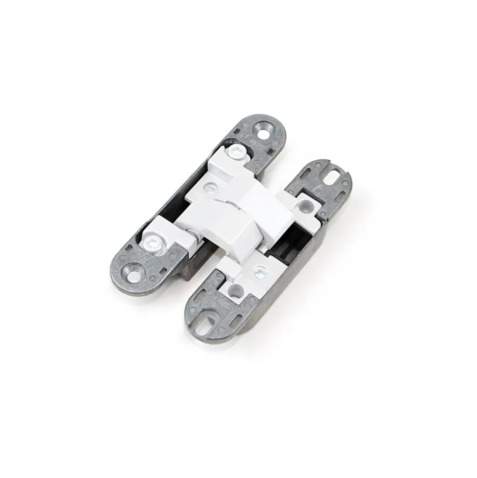 Emuca Lot de 2 charnières à boîtier pour portillon, charge 40kg, ouverture à 180 degrés, Zamak, Blanc
