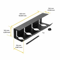 Emuca Lot de 2 Chemin de câbles sous le bureau, Longueur 430 mm, Acier, Peint en noir