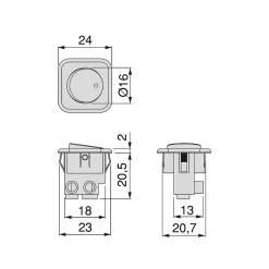 Emuca Lot de 10 interrupteurs à encastrer D21x21, Plastique, Gris