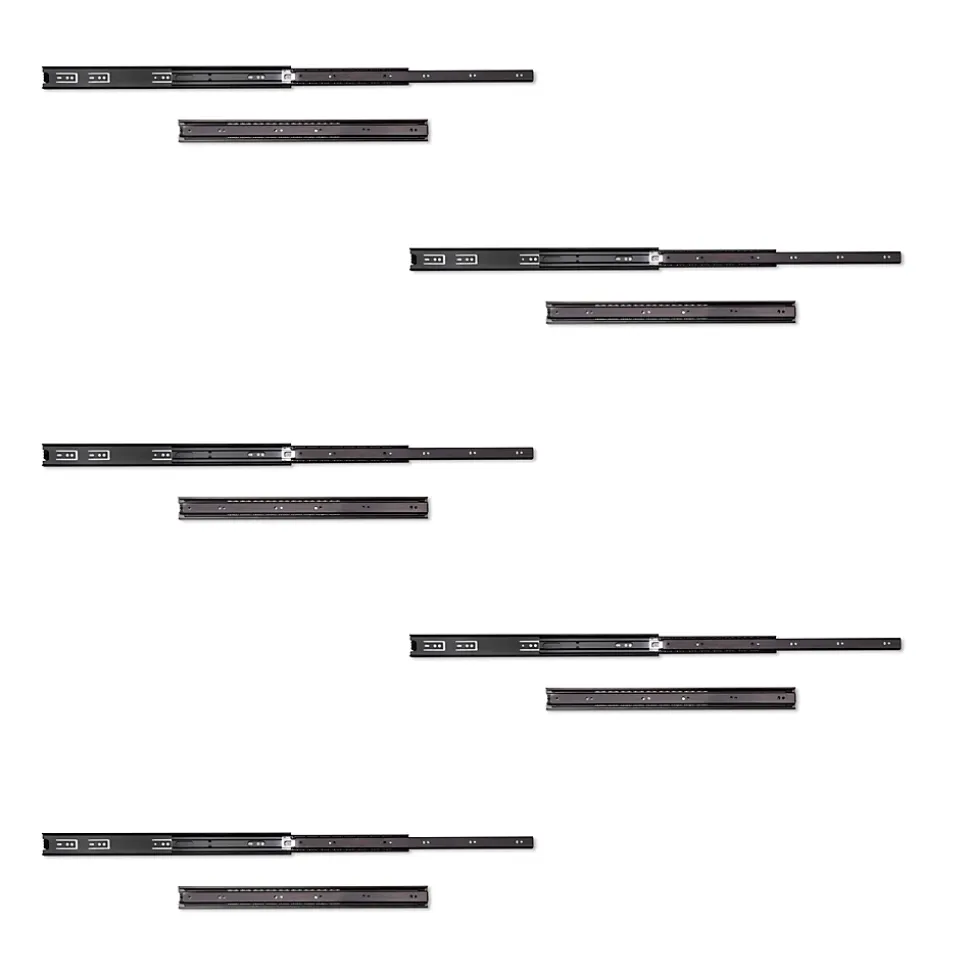 Emuca Lot de 5 jeux de Coulisses pour tiroirs, roulement à billes, hauteur 45mm, profondeur 500mm, sortie totale, Noir