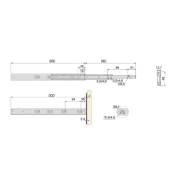 Emuca Lot de 5 jeux de coulisses pour tiroirs, roulement à billes, hauteur 45mm, profondeur 300mm, à sortie totale, avec push,