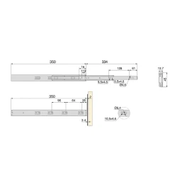 Emuca Lot de 5 jeux de coulisses pour tiroirs, roulement à billes, hauteur 45mm, profondeur 350mm, à sortie totale, avec push,