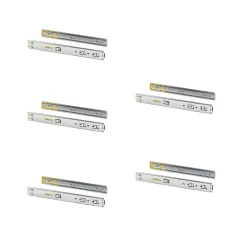 Emuca Lot de 5 jeux de coulisses pour tiroirs, roulement à billes, hauteur 45mm, profondeur 350mm, à sortie totale, avec push,