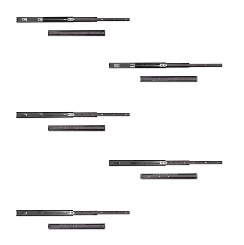 Emuca Lot de 5 jeux de Coulisses pour tiroirs, roulement à billes, hauteur 45mm, profondeur 450mm, sortie totale, Noir