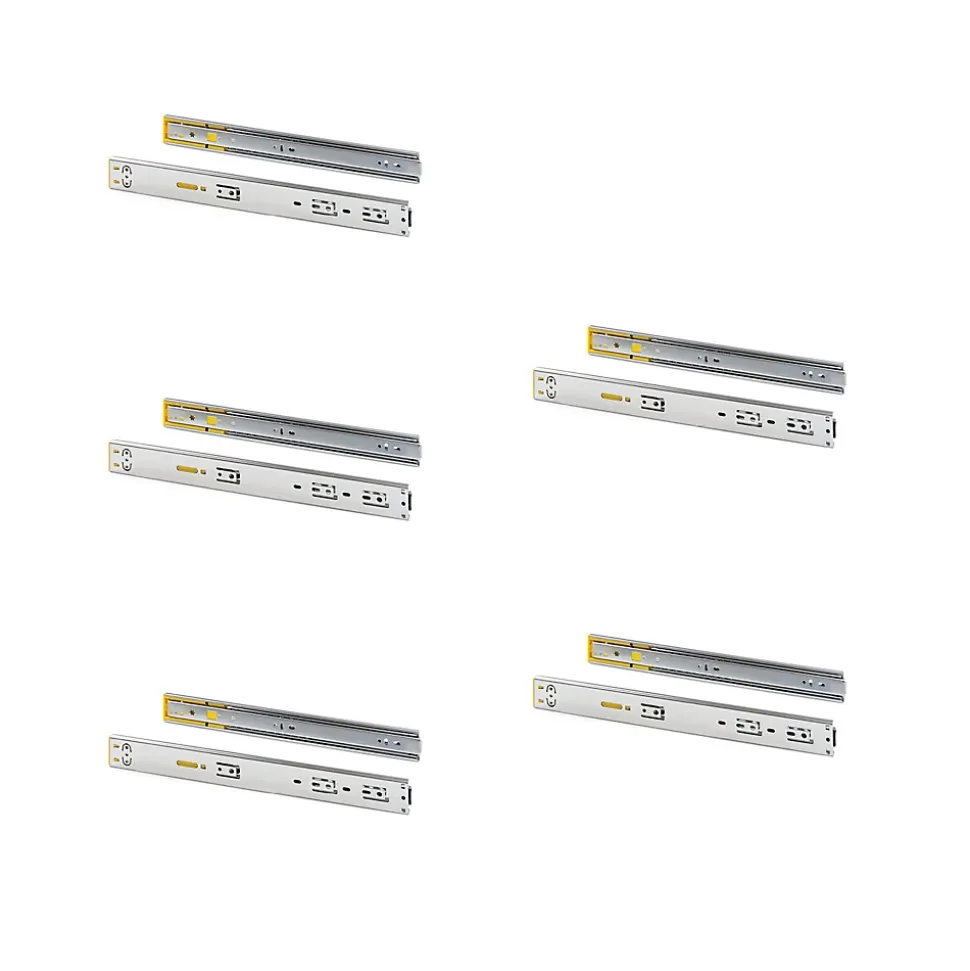 Emuca Lot de 5 jeux de coulisses pour tiroirs, roulement à billes, hauteur 45mm, profondeur 550mm, à sortie totale, avec push,
