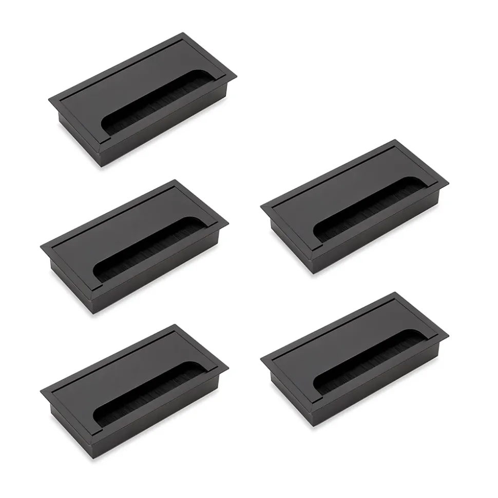 Emuca Lot de 5 Passe-câbles pour tables Quadrum, rectangulaires, 159x80mm, à encastrer, Aluminium, Peint en noir
