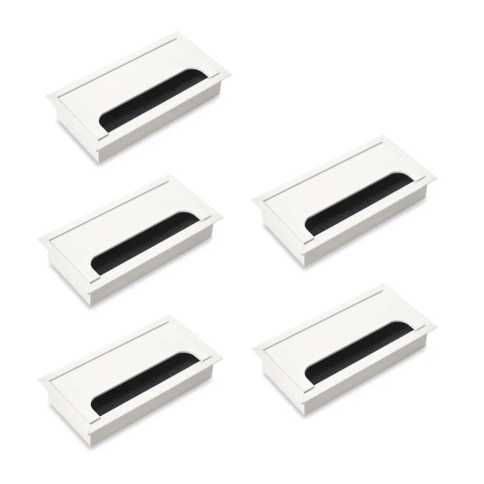 Emuca Lot de 5 Passe-câbles pour tables Quadrum, rectangulaires, 159x80mm, à encastrer, Aluminium, Peint en blanc
