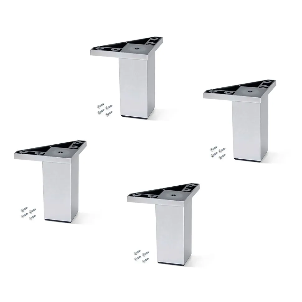 Emuca Lot de 4 pieds pour meuble Alumix 1, hauteur 100mm, Plastique, chromé