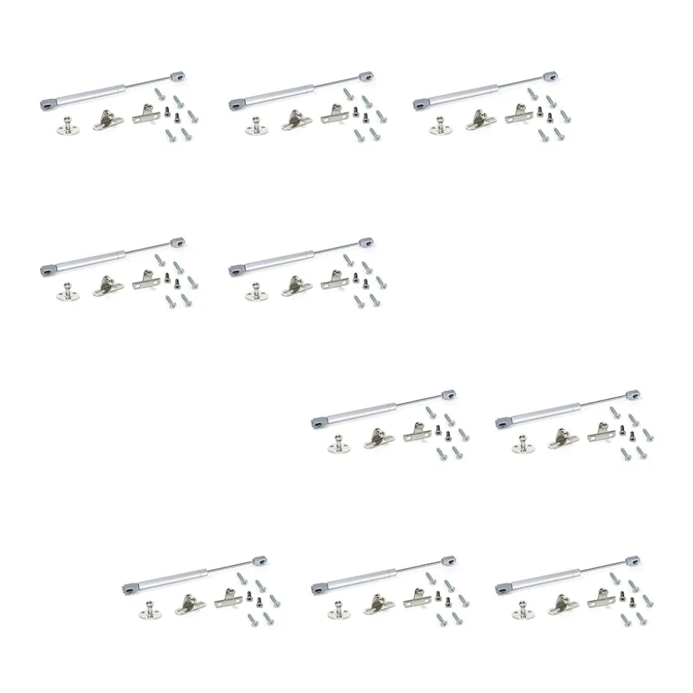 Emuca Lot de 10 pistons pour portes Relevable H, 11kg, course 100mm, avec loquets, acier et plastique, gris métallisé