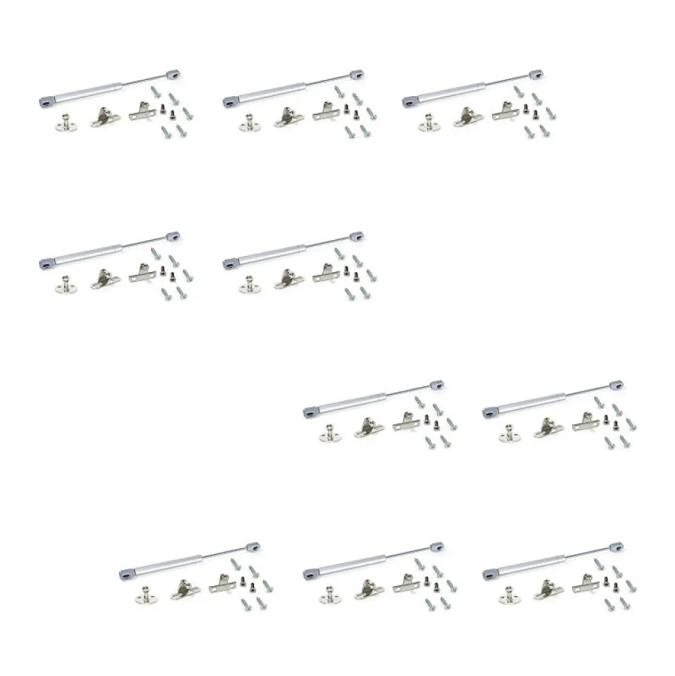 Emuca Lot de 10 pistons pour portes Relevable H, 11kg, course 100mm, avec loquets, acier et plastique, gris métallisé