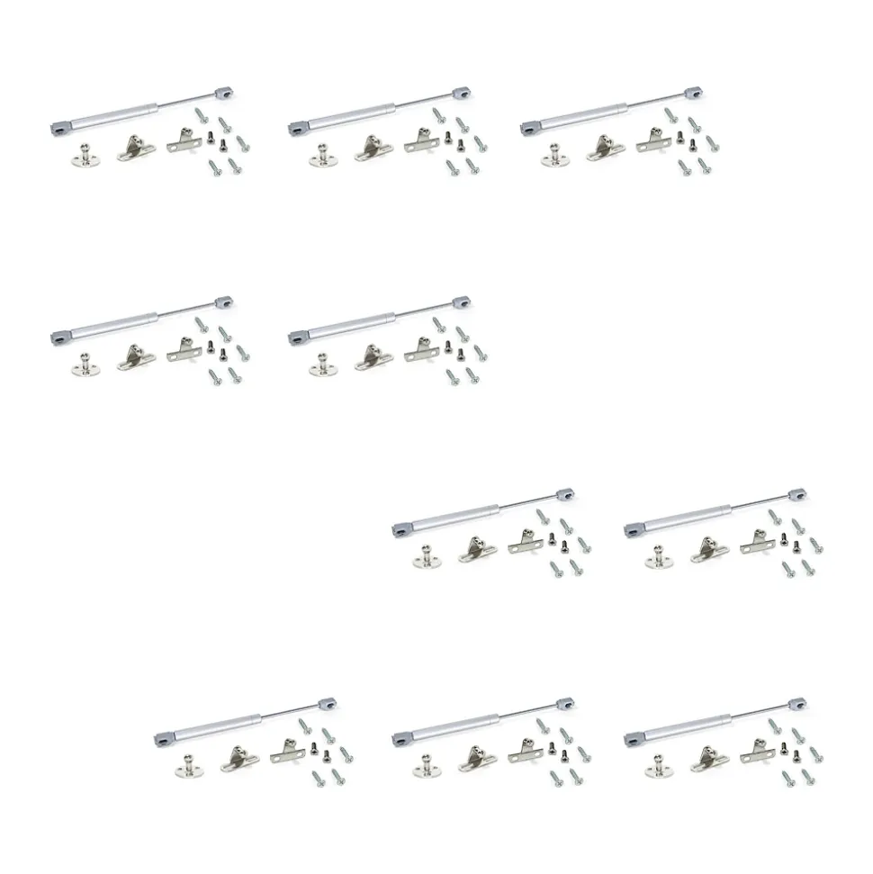 Emuca Lot de 10 pistons pour portes Relevable H, 5kg, course 100mm, avec loquets, acier et plastique, gris métallisé