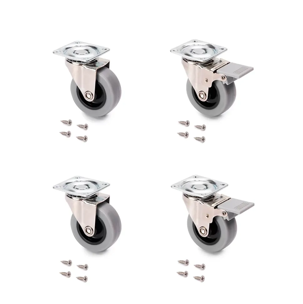 Emuca Lot de 4 roulettes Slip avec plétine de montage, diamètre 50mm, Acier et Plastique, Gris Plastique