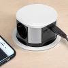 Emuca Multiconnecteur Vertikal Push diamètre 100mm, 3 prises de type Schuko, 1 USB type A, 1 USB type C, Acier et Plastique, Peint