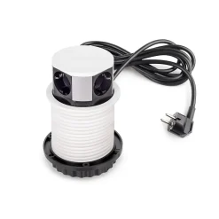 Emuca Multiconnecteur Vertikal Push diamètre 100mm, 3 prises de type Schuko, 1 USB type A, 1 USB type C, Acier et Plastique, Peint