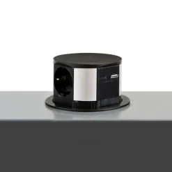 Emuca Multiconnecteur Vertikal Push diamètre 100mm, 3 prises de type Schuko, 1 USB type A, 1 USB type C, Acier et Plastique, Peint