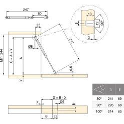 Emuca Piston de porte relevable Thin, diamètre 12mm, avec loquets, 10kg, acier et plastique, nickelé mat