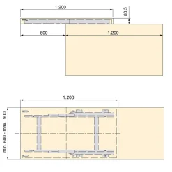 Emuca Rails de table coulissante Twice Top, Aluminium, Anodisé mat