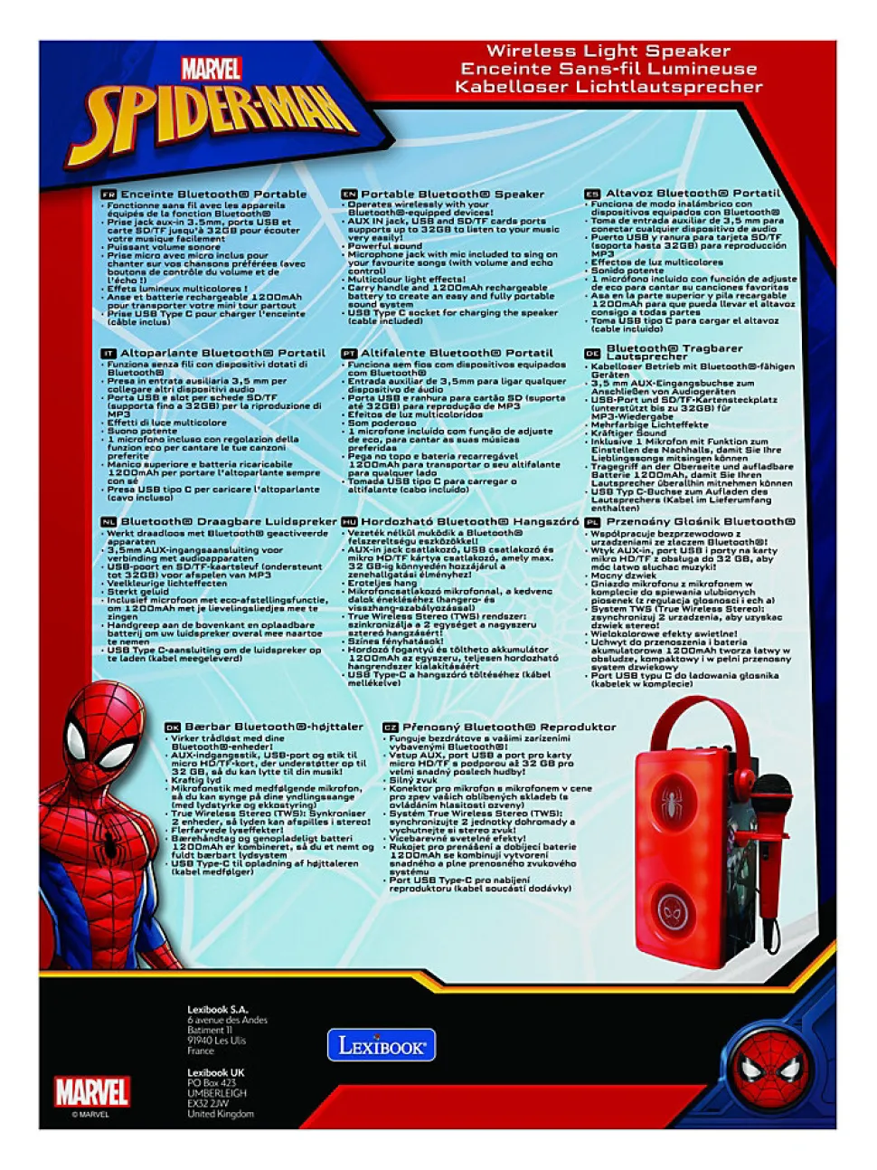 Enceinte Bluetooth lumineuse avec micro Spiderman
