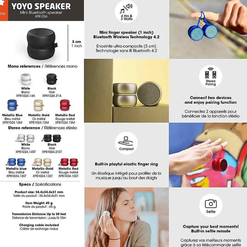 Enceinte Bluetooth YOYO Stéréo - Or - XOOPAR - Enceinte Bluetooth Or Or