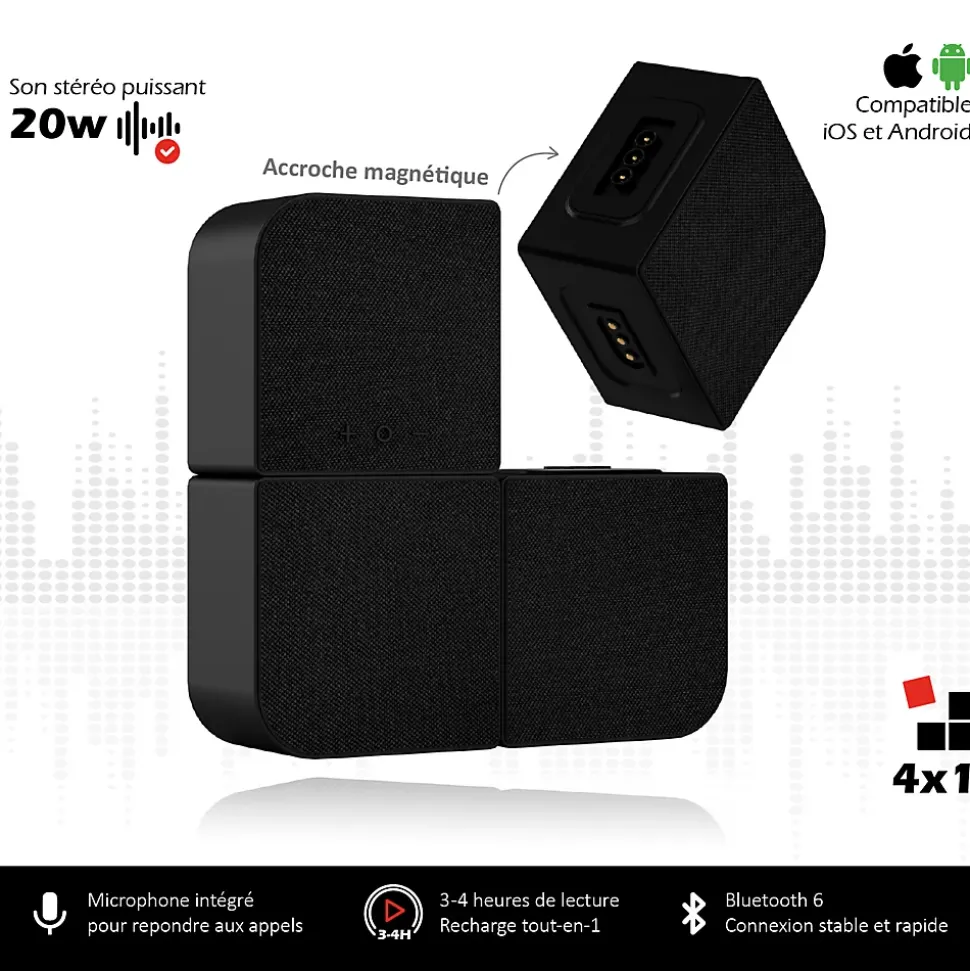 Enceintes Bluetooth Modulables 4 en 1 20W RMS