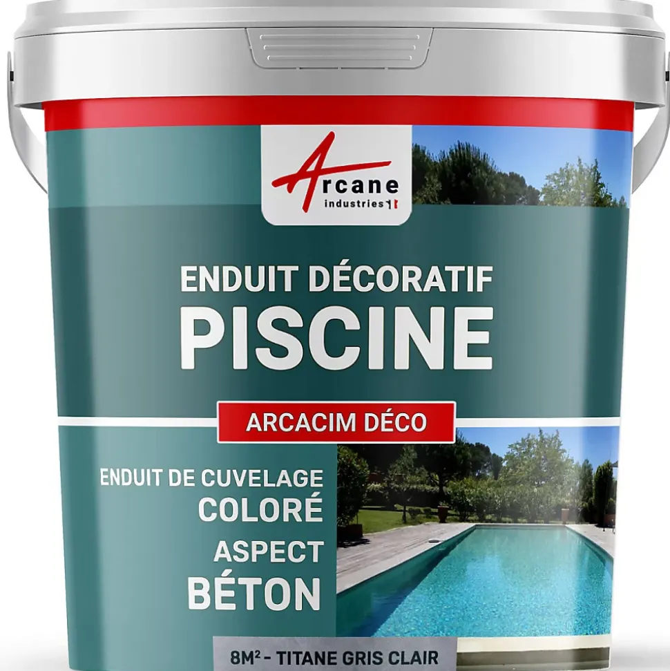 ENDUIT DE CUVELAGE PISCINE FINITION BETON CIRE - ARCACIM DECO Titane Gris Clair - 8 m² - ARCANE INDUSTRIES