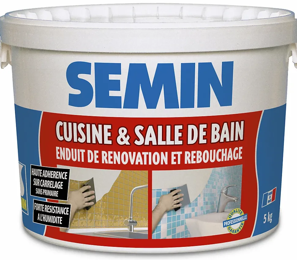 Enduit de Rebouchage Cuisine et Salle de Bains Semin, Seau de 5 kg