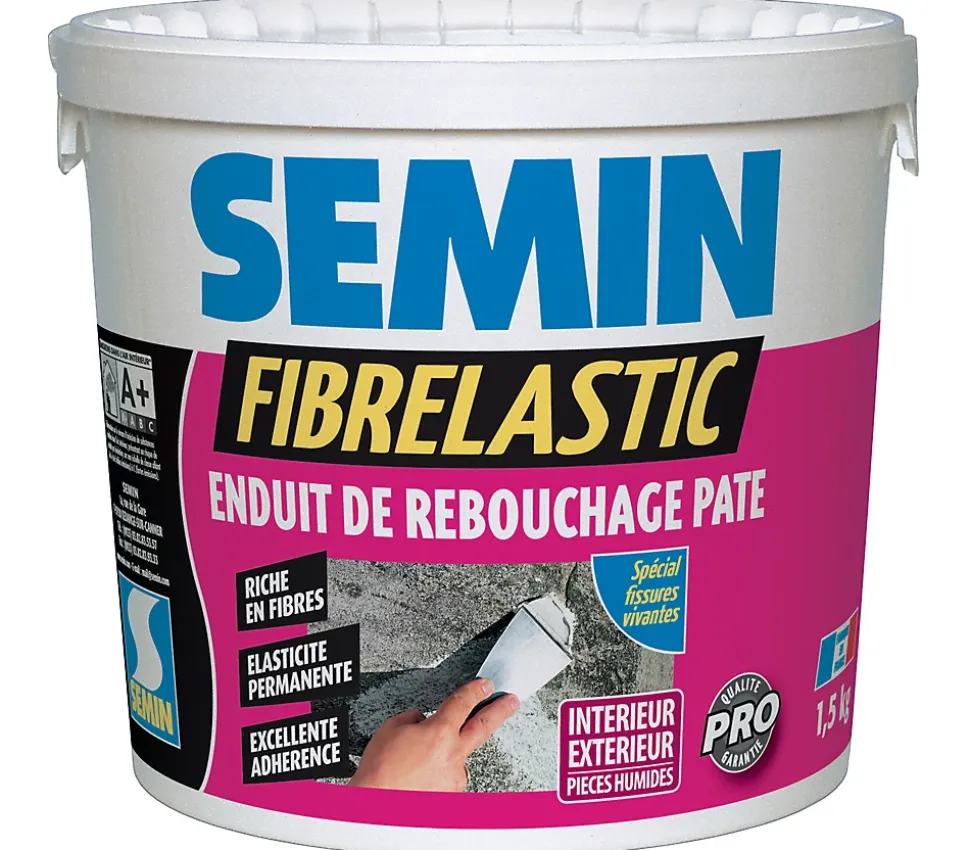 Enduit de Rebouchage Fibrelastic Semin, Fissures Vivantes, 1,5 kg