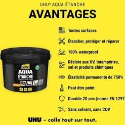 Enduit d'étanchéité noir UHU Aqua étanche, seau de 2,5L
