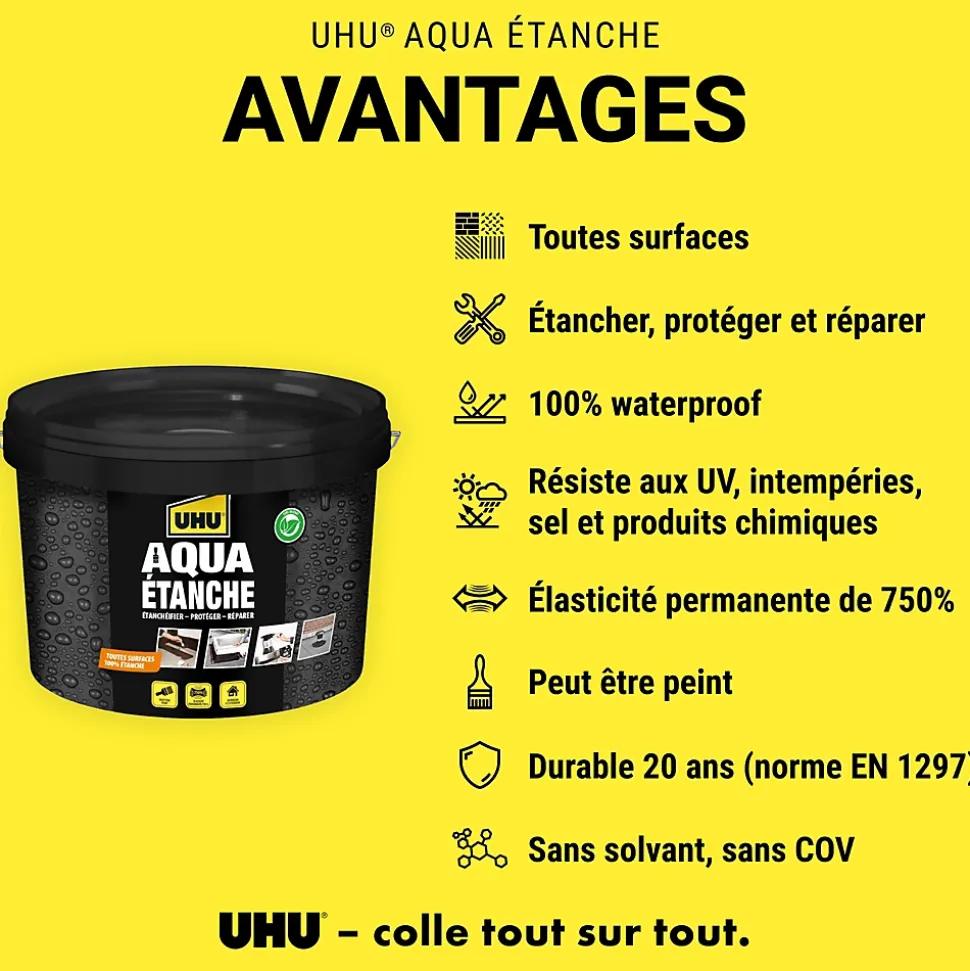 Enduit d'étanchéité noir UHU Aqua étanche, seau de 2,5L