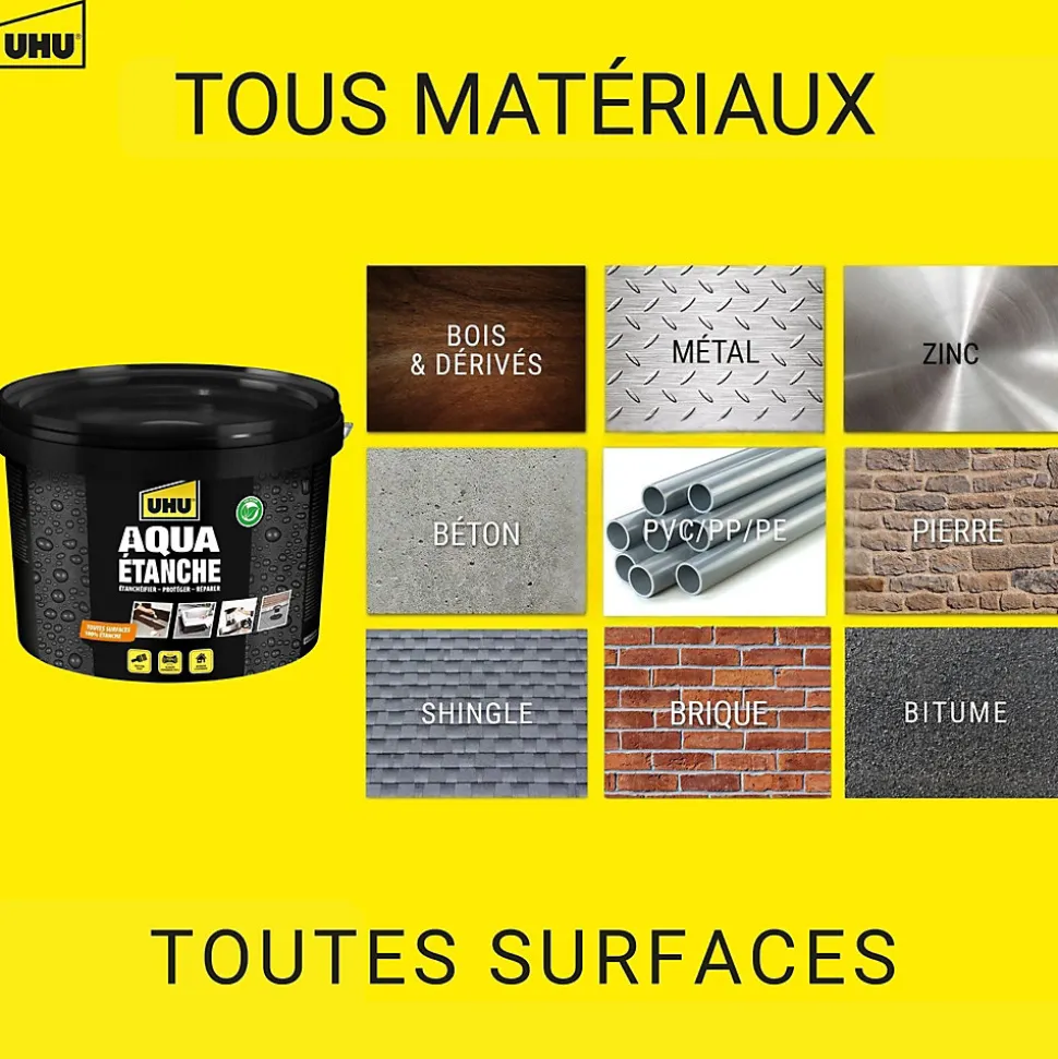 Enduit d'étanchéité noir UHU Aqua étanche, seau de 2,5L