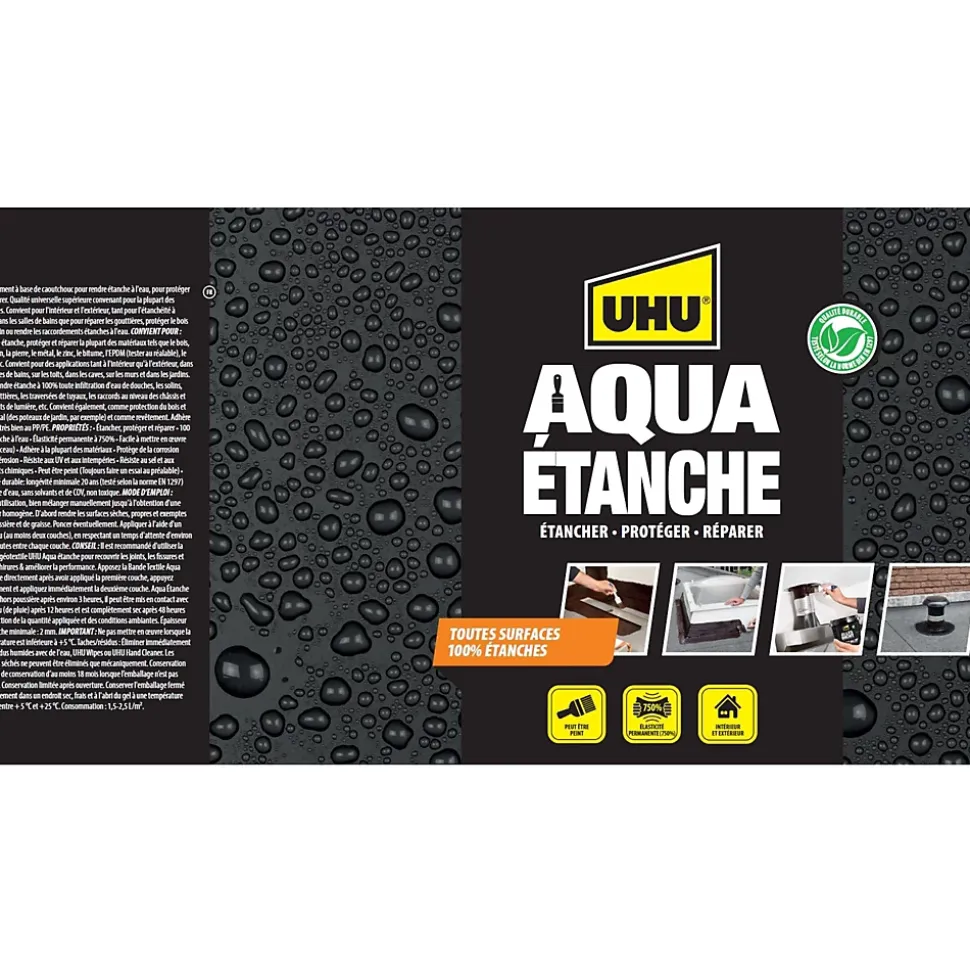 Enduit d'étanchéité noir UHU Aqua étanche, seau de 2,5L