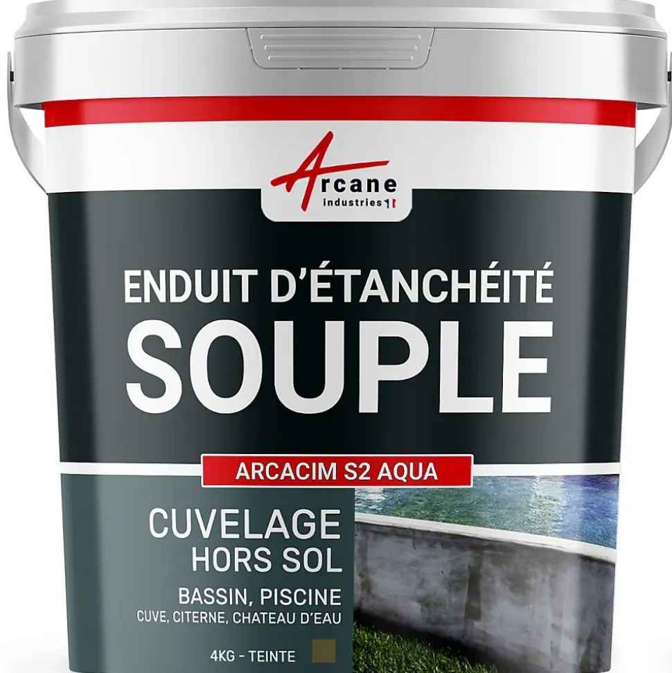 Enduit d'étanchéité Piscine Cuve Hors Sol - ARCACIM S2 AQUA. Gris Marron Proche - RAL 7013 - 4 kg - ARCANE INDUSTRIES