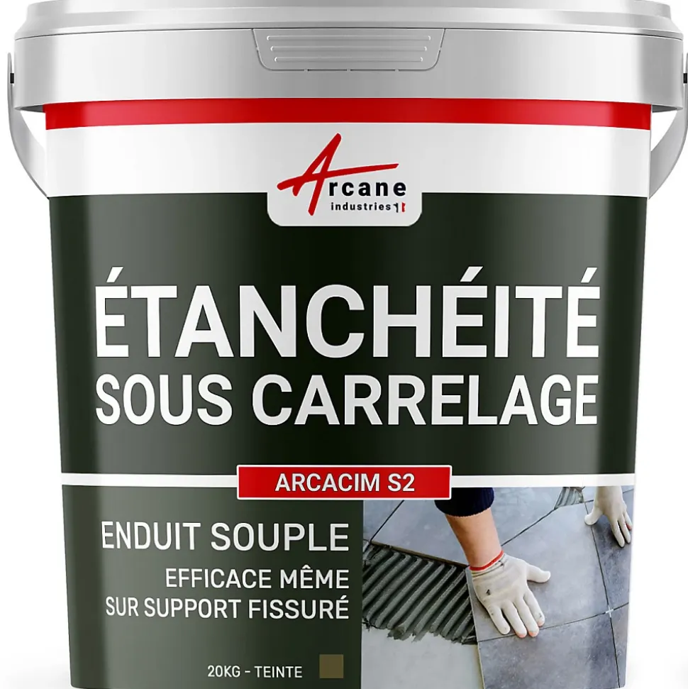 Enduit d'étanchéité sous carrelage dalle/chape extérieure - ARCACIM S2 Gris Marron Proche - RAL 7013 - 20 kg - ARCANE INDUSTRIES