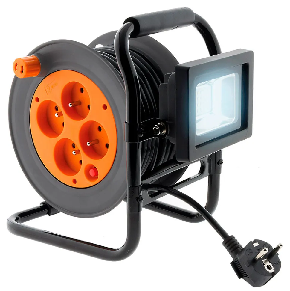 Enrouleur 4 prises + projecteur LED 15m Zenitech