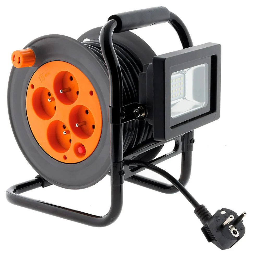 Enrouleur 4 prises + projecteur LED 15m Zenitech