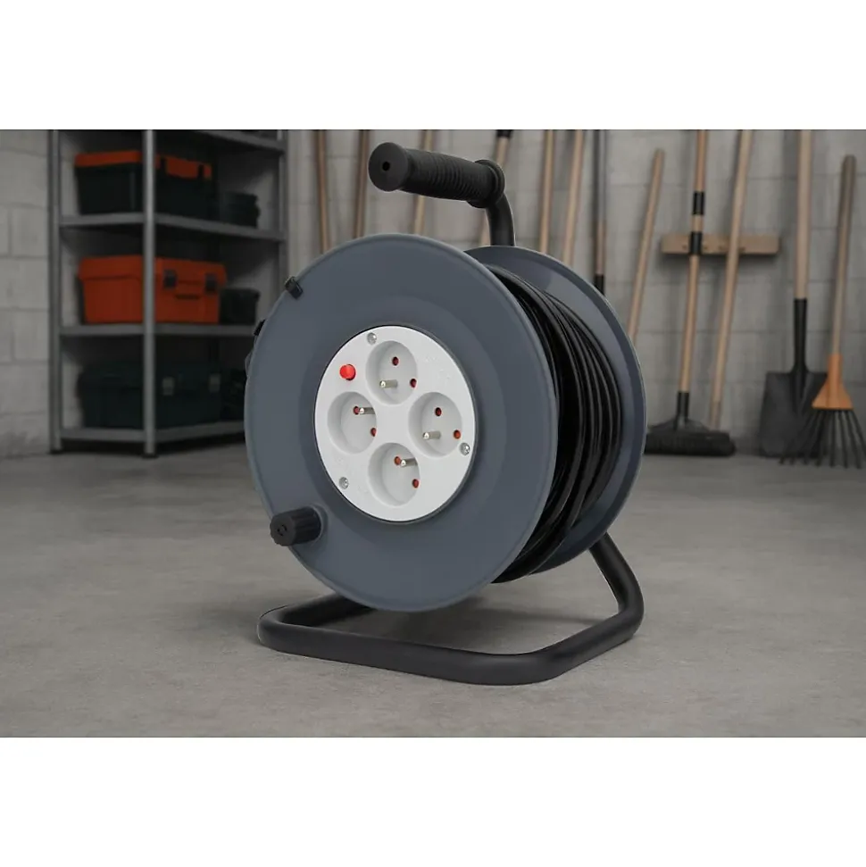 Enrouleur 4 prises 40m + coupe-circuit + support Zenitech