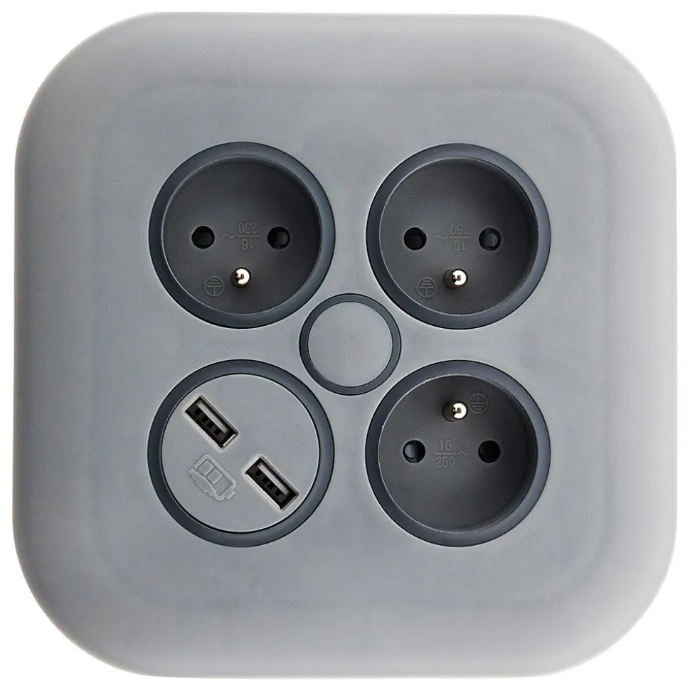 Enrouleur 3 x 2P+T + 2x USB - 7m - gris - Zenitech