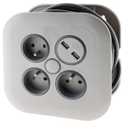 Enrouleur 3 x 2P+T + 2x USB - 7m - gris - Zenitech
