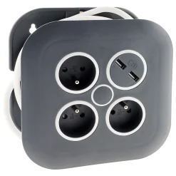 Enrouleur 3 x 2P+T + 2x USB - 7m - noir - Zenitech