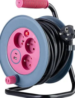 Enrouleur bricolage 3 prises + 2 USB-A/C - Rose - Zenitech