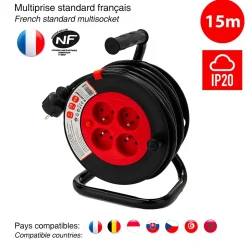 Enrouleur bricolage, 4 prises, 15 mètres, 3G1.5mm2, NF